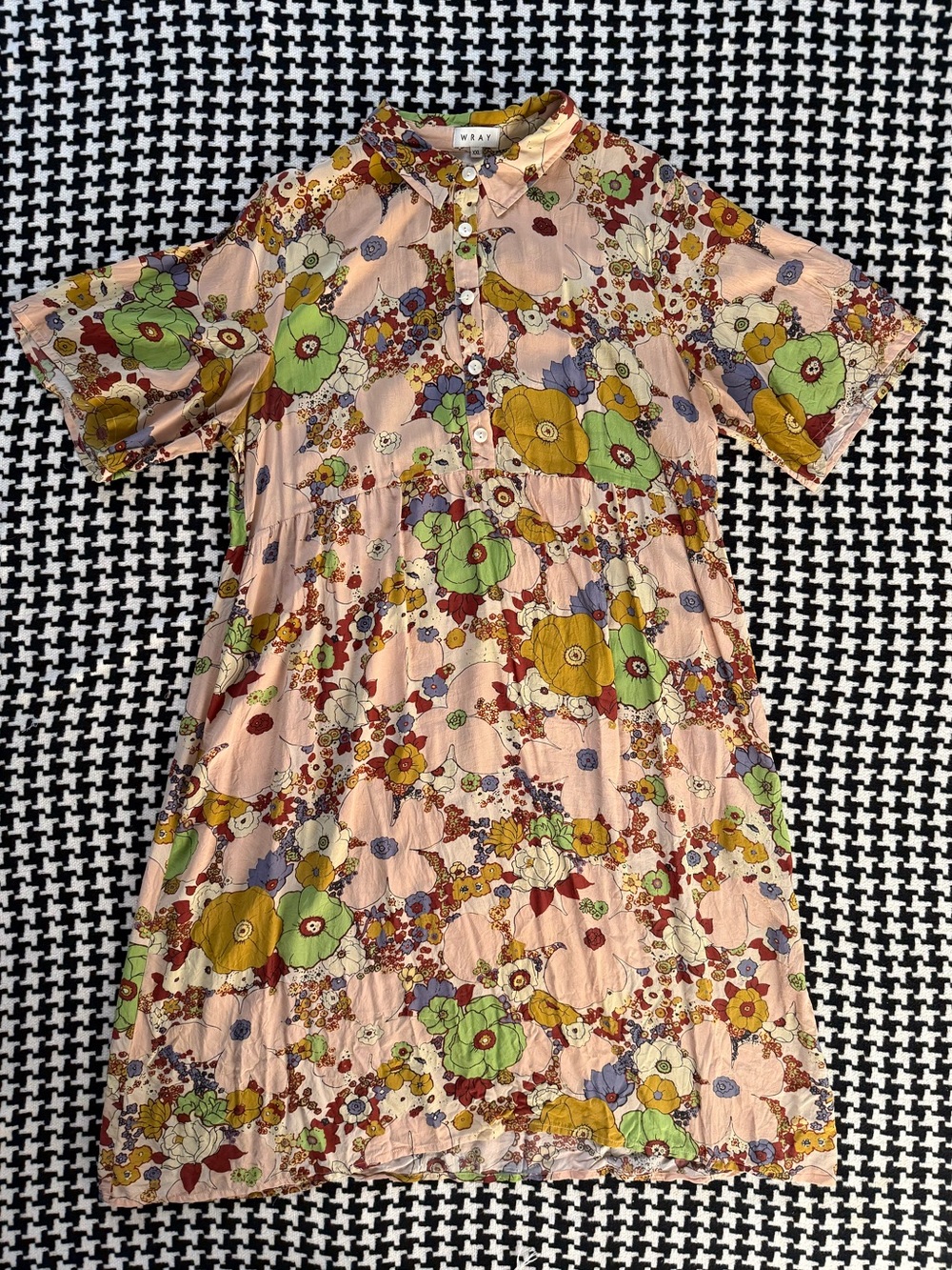 Wray NYC Quinn acid floral silk midi dress XXL. 60s 70s psychedelic hippie